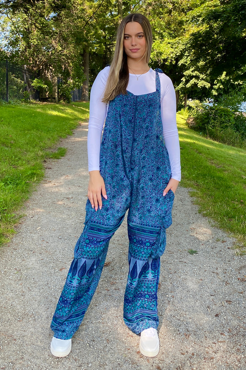 Fancy Free Overalls - Upcycled - Mixed prints