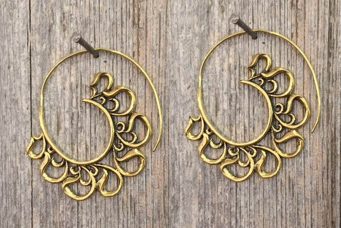 Tribal Organic Swirl Earrings - Brass