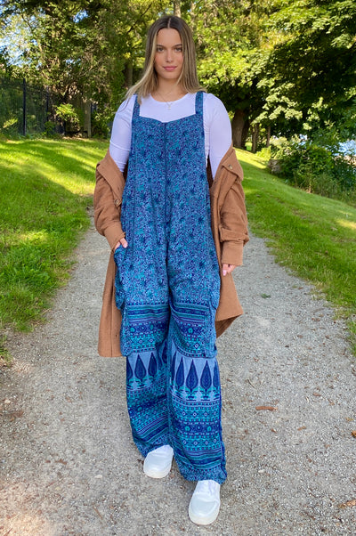 Fancy Free Overalls - Upcycled - Mixed prints