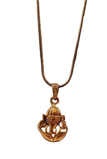 Ganesha Pendant w/chain -Brass