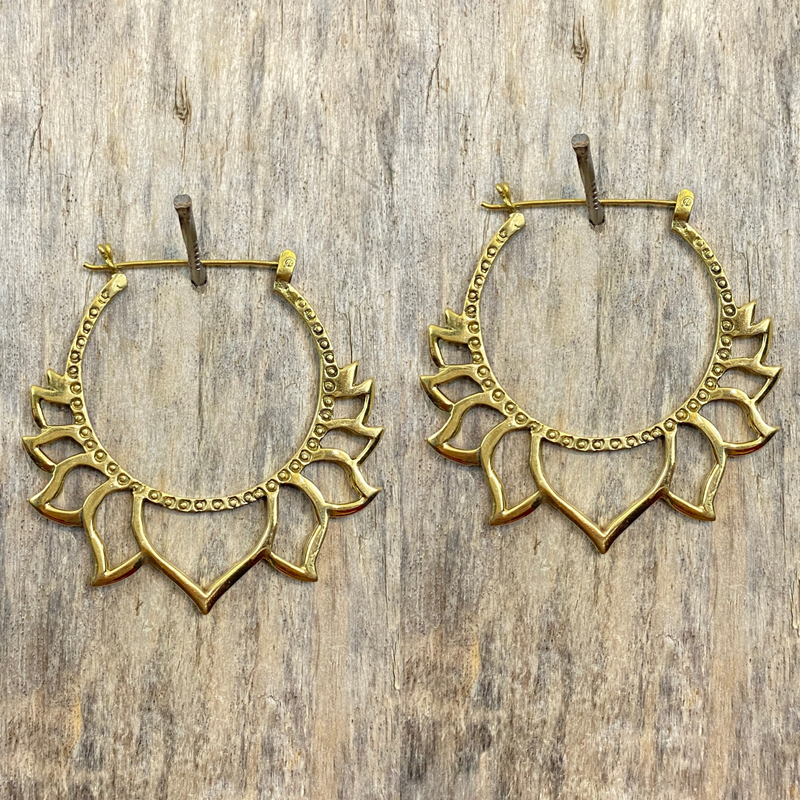 Large Lotus Hoops - Brass