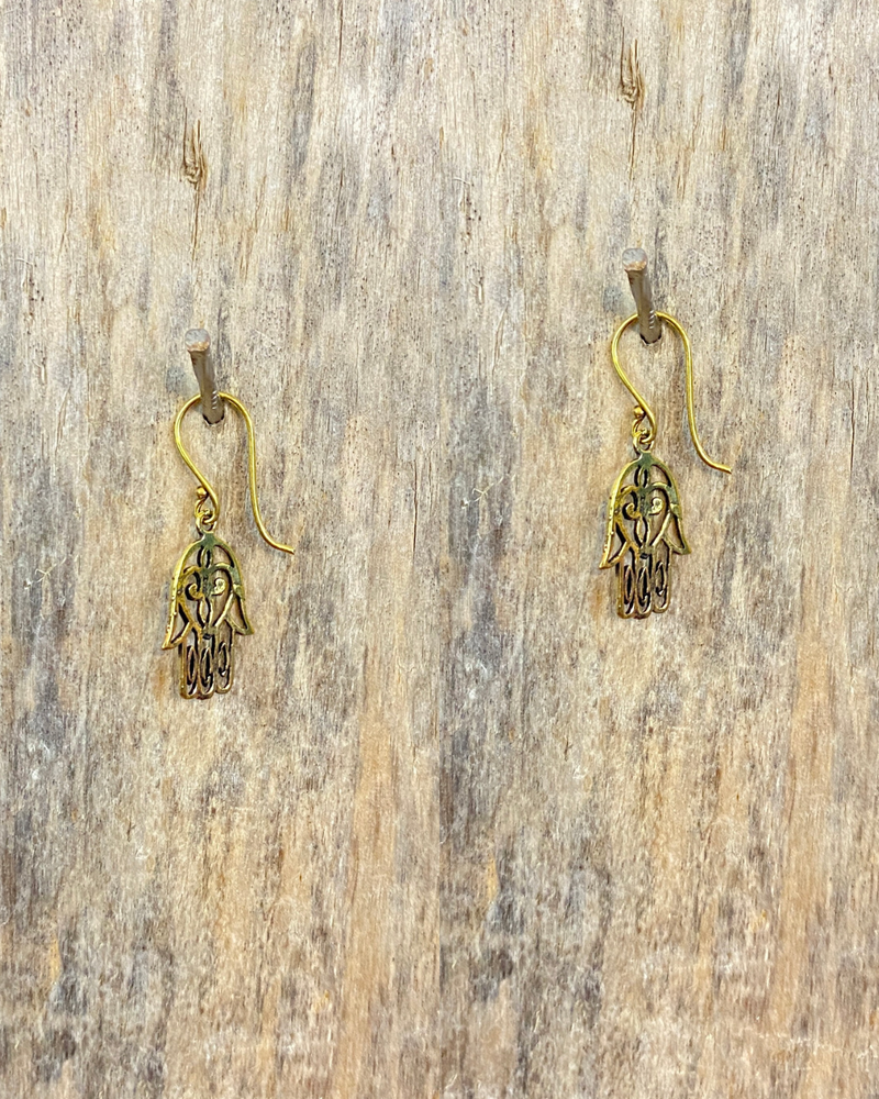 Hand of Fatima Earrings Small - Brass