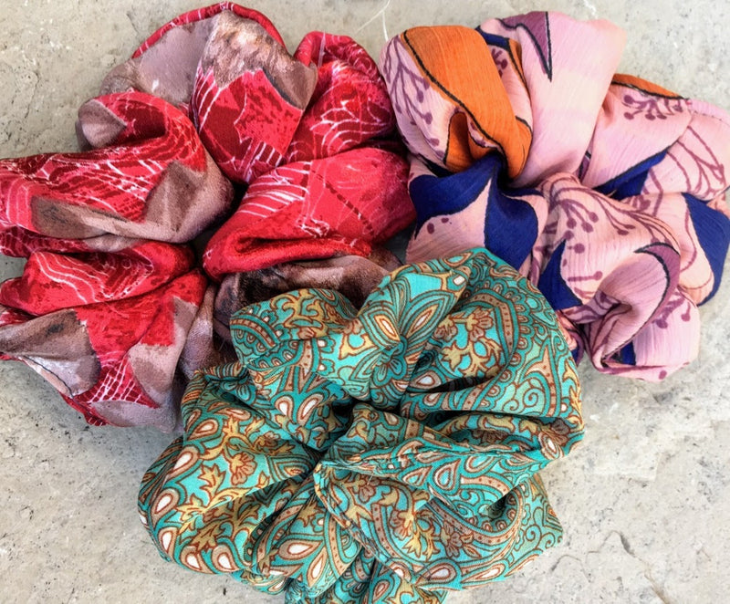 Glam Scrunchie w/ Lining - Upcycled  Sari (assorted prints)