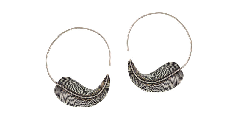 Leaf Hoops Large -Silver Plated