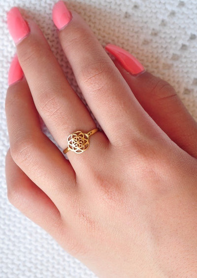 floral lotus shaped designed brass ring band