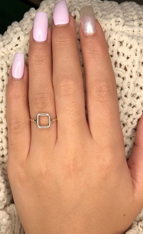 square shaped sterling silver ring small band.