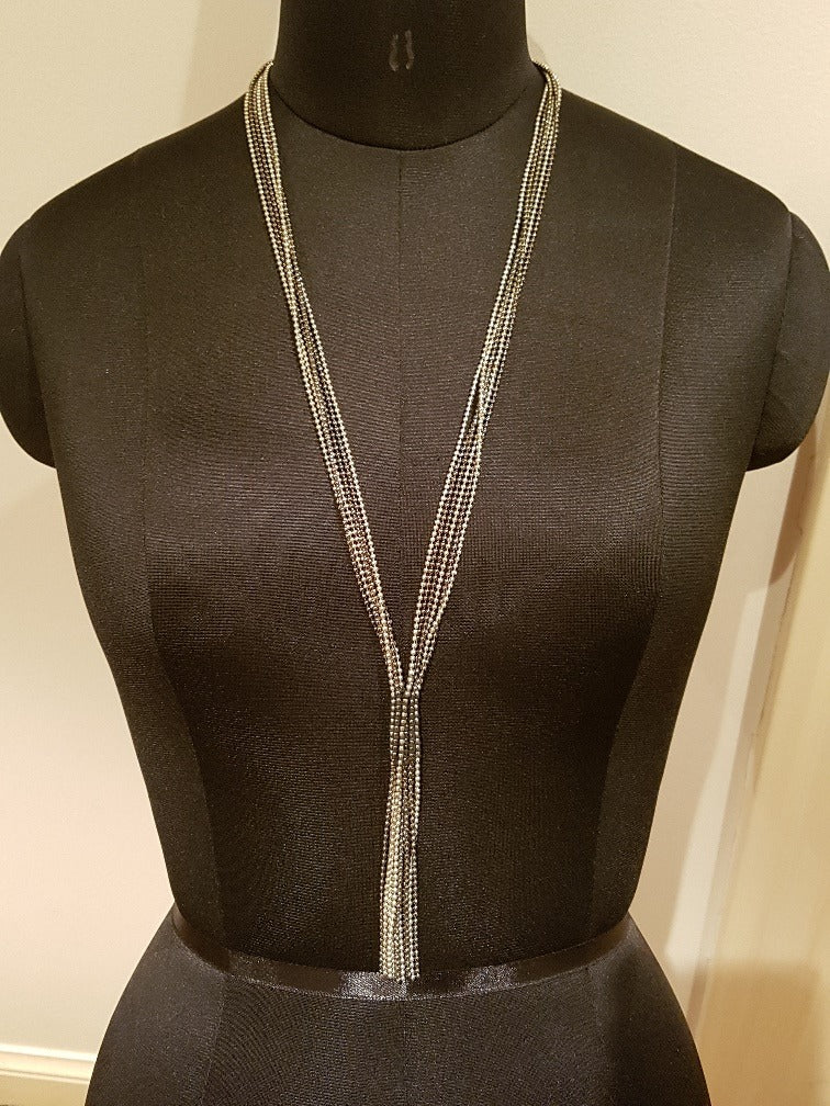 Metallic Tassel Necklace -Silver / Black