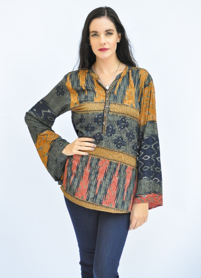 Blustery Top -Upcycled Sari (assorted prints)