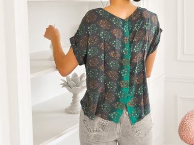 button back down top short sleeve printed sustainable blouse top